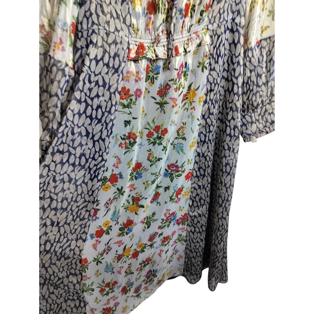 5555)Current Air M Mix Print Cottagore Metallic Floral Long Sleeve Midi Dress - Picture 7 of 11